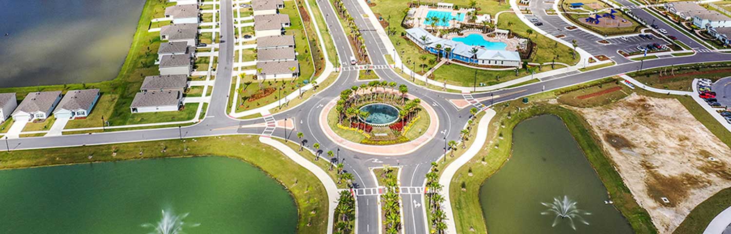 Arial view and roundabout